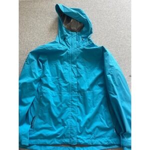 Columbia Omni-Tech Waterproof Rain Jacket Cyan Blue Hooded Shell XXL XK9666